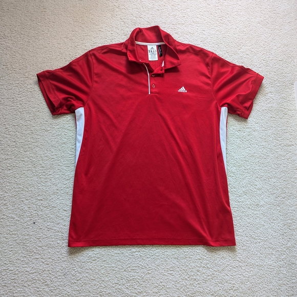 Adidas Red Polo Shirt with Quarter-Zip and White Accents - Picture 1 of 4